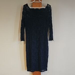 Onyx Elegant Navy Lace Long Sleeve Dress